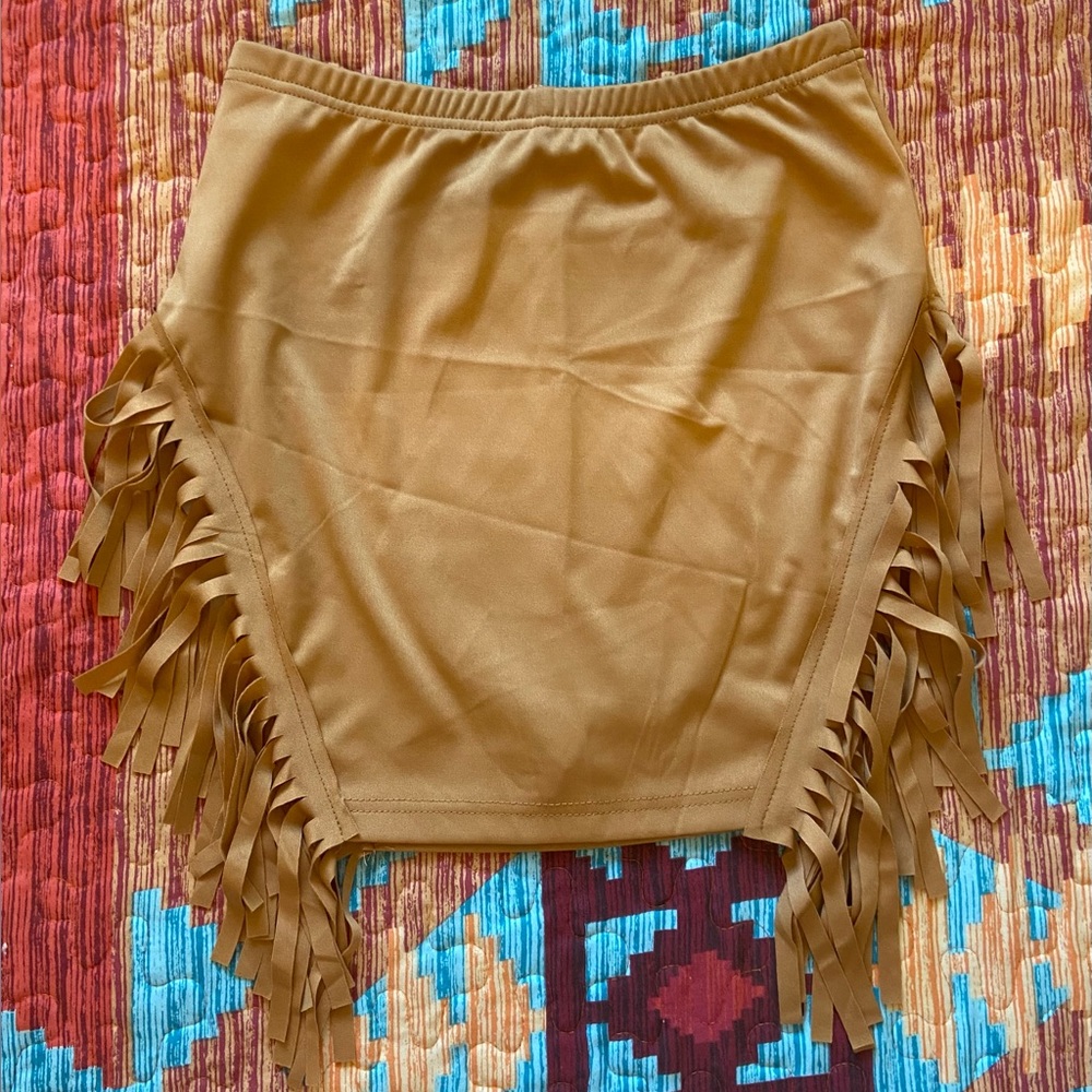 Fringe Trim Asymmetrical Hem Skirt